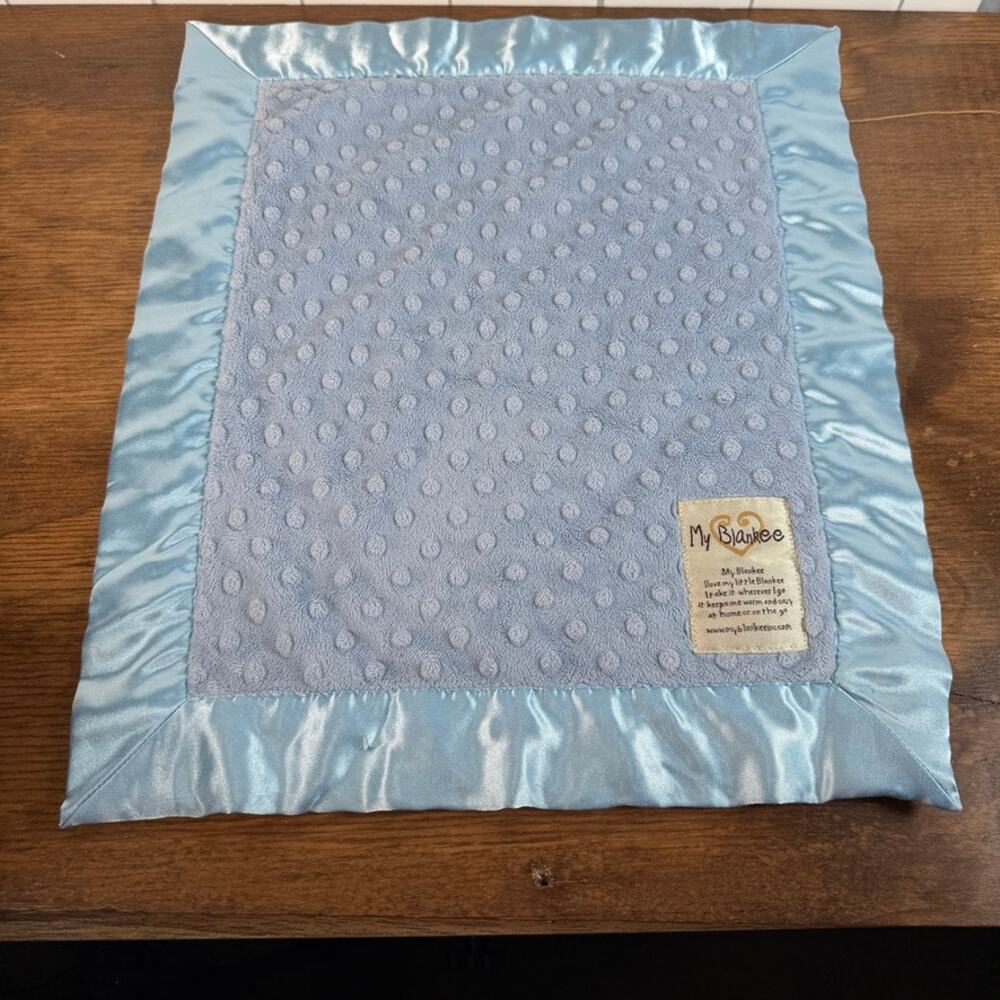 My Blankee Security Blanket Light Blue Minky Dot Satin Trim Lovie 15x17
